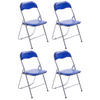 BESUCHERSTUHL 4er Set Lederlook blau/silber - Blau/Silberfarben, Textil/Metall (45/78/45cm) - CLP