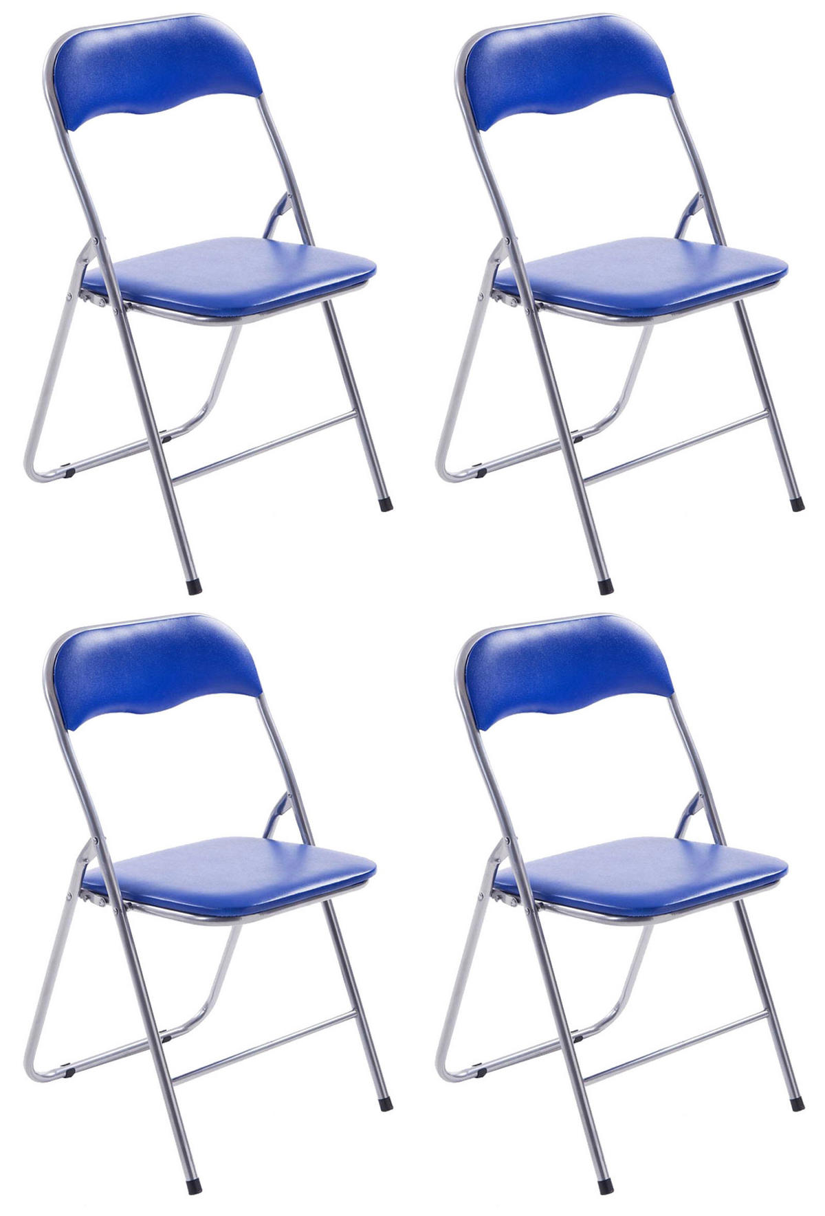 BESUCHERSTUHL 4er Set Lederlook blau/silber - Blau/Silberfarben, Textil/Metall (45/78/45cm) - CLP
