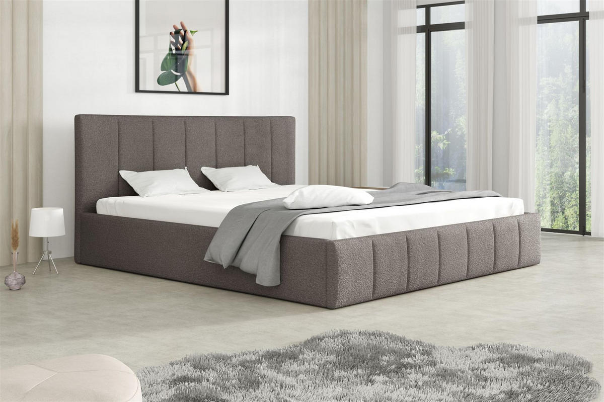 POLSTERBETT Detroit Komplettset - Dunkelgrau, Holzwerkstoff/Textil (120/200cm) - Fun Möbel