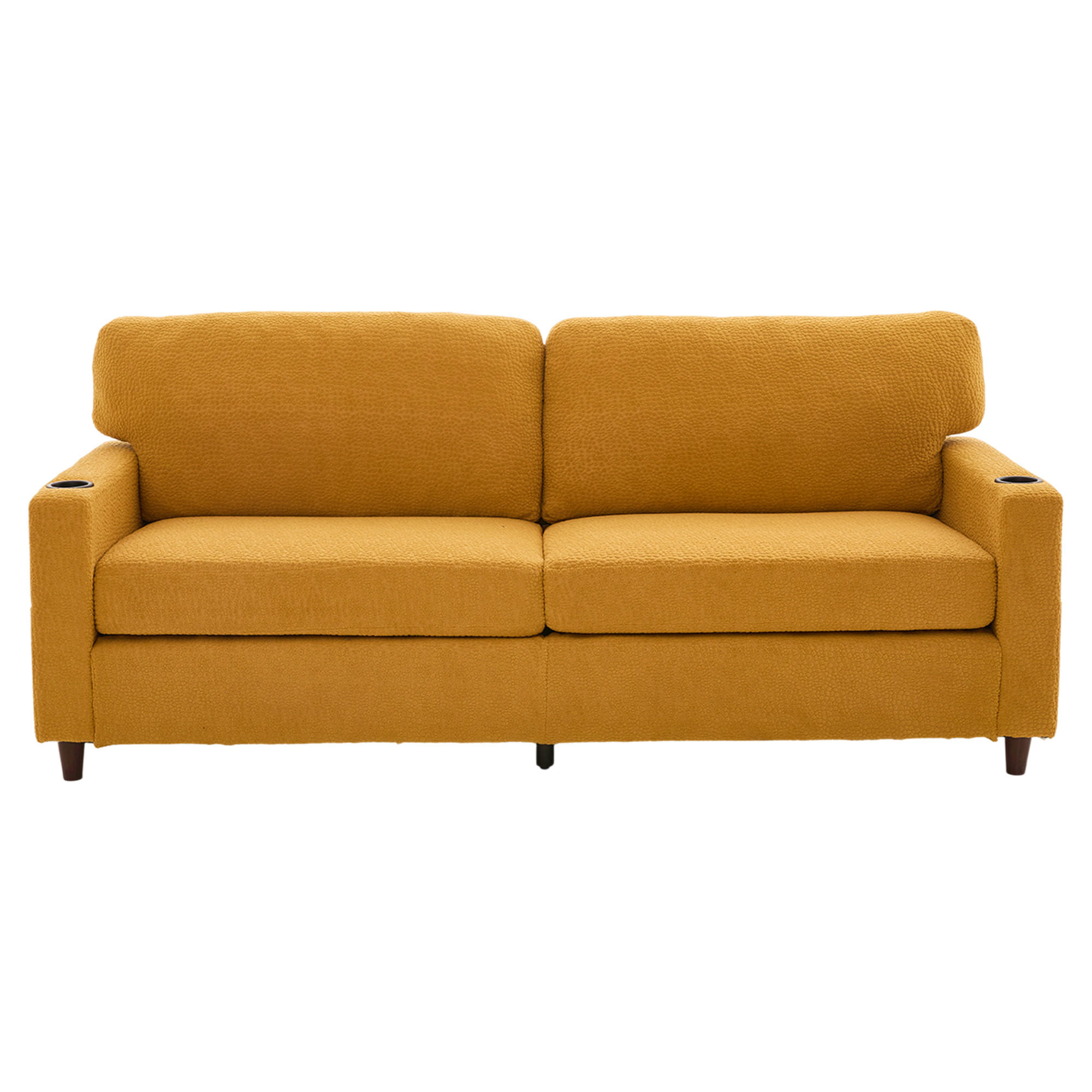 ZWEISITZER Sofa Chenille mit USB-Anschluss und LED Getränkehalter 203/77,5/86 cm Gelb - Gelb, Textil (77.5/86/203cm) - Redom