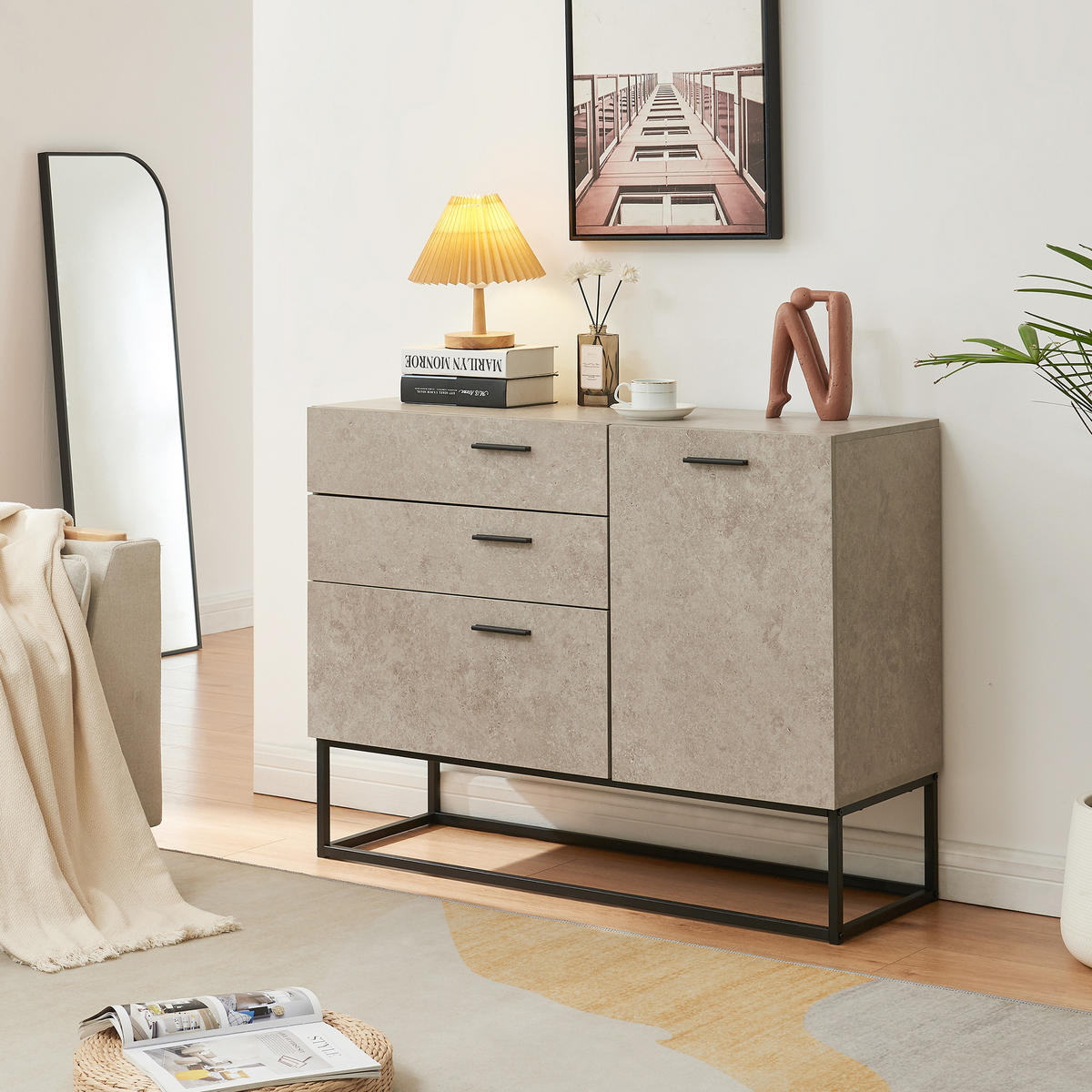 SIDEBOARD Lavangen - Schwarz/Grau, Holzwerkstoff/Metall (100/75/35cm) - [en.casa]