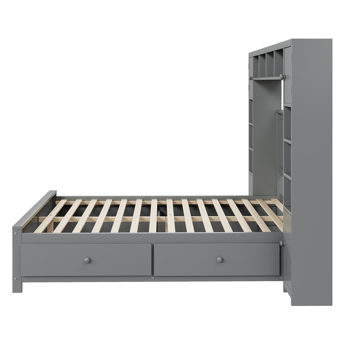 BETTGESTELL 140/200 cm grau mit Stauraum und 4 Schubladen aus Massivholz - Grau, Holz (140/200cm) - OKWISH