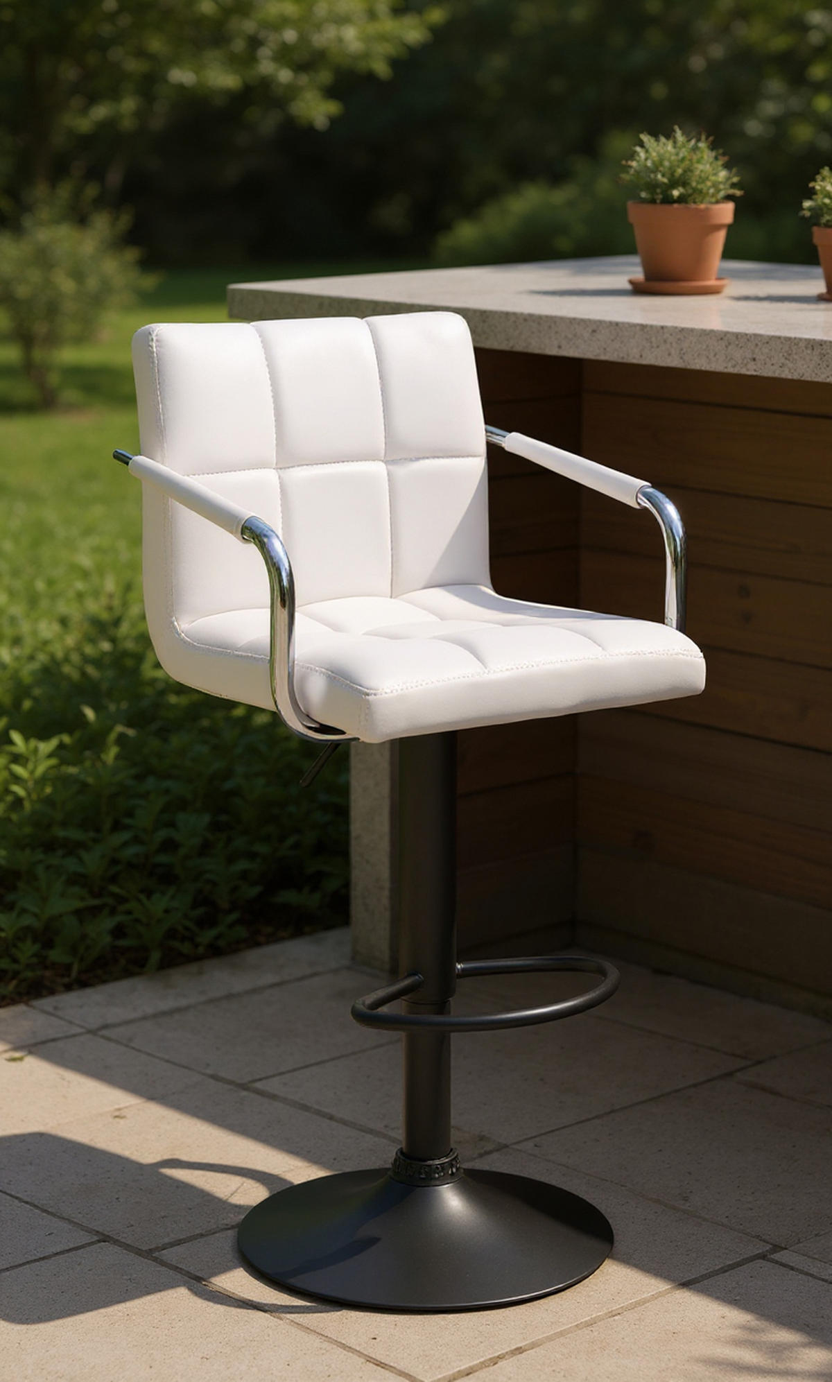 BARHOCKER 2er Set Luca schwarz weiß - Chromfarben/Weiß, Kunststoff/Metall (54/112/46cm) - TPFLiving