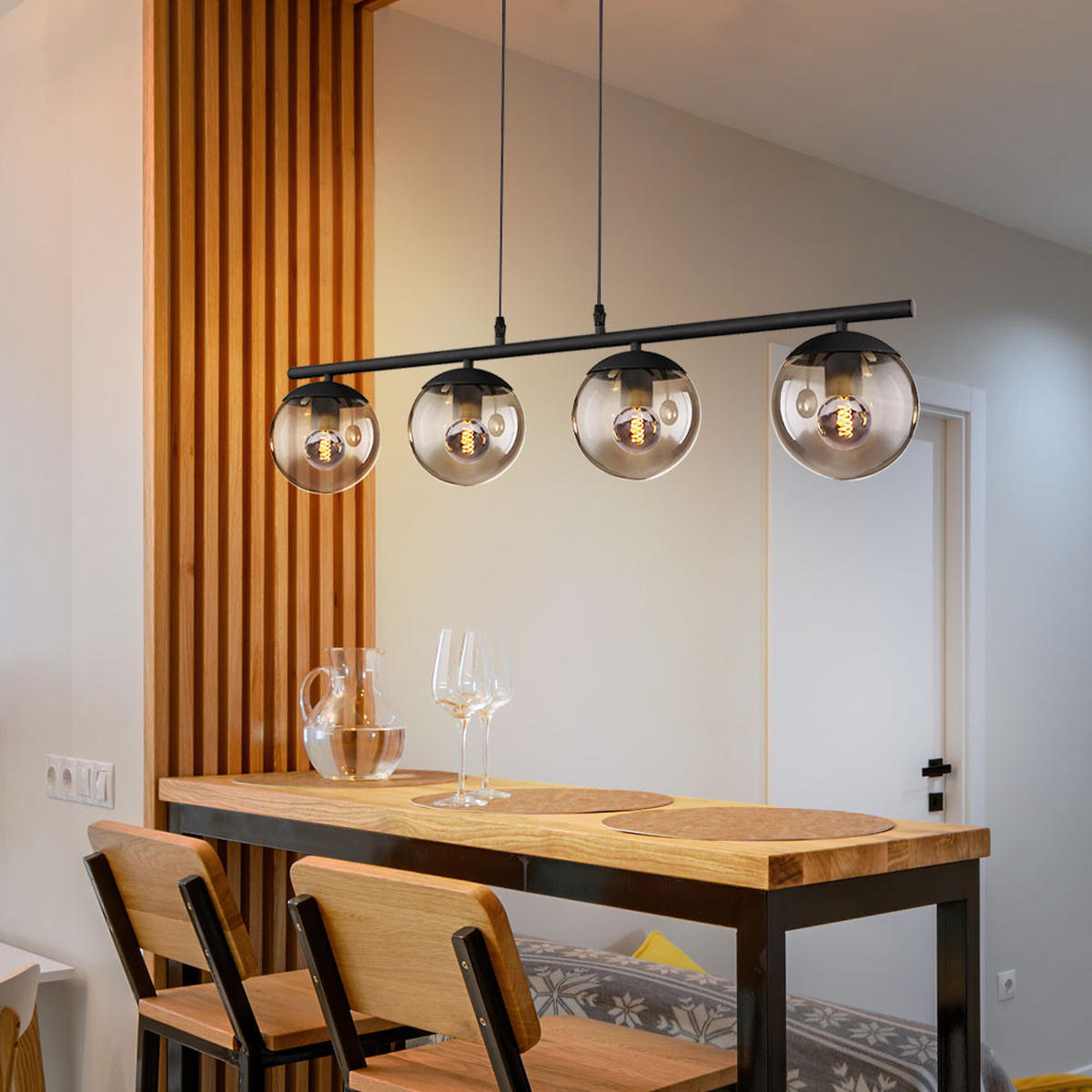 LED HÄNGELEUCHTE Glas Schwarz Matt - Schwarz, Glas (90/15/120cm) - Globo Lighting