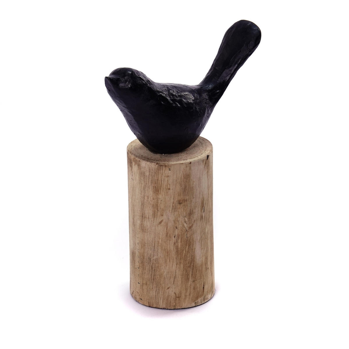 SKULPTUR Vogel Birdy III Mangoholz-Sockel schwarz-natur - Naturfarben, Holz (10/22/15cm) - CREEDWOOD
