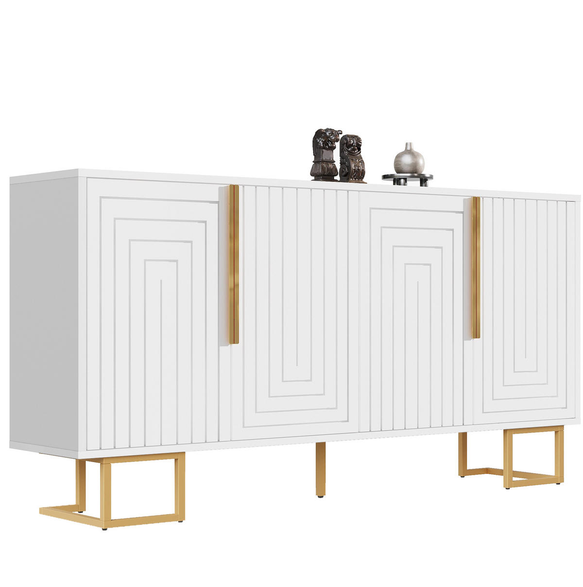 KOMODA z MDF 152x40x75 cm bílá se 2 dvířky, 4 přihrádkami a geometrickým čelem - bílá, kompozitní dřevo (152/75/40cm) - Modfu