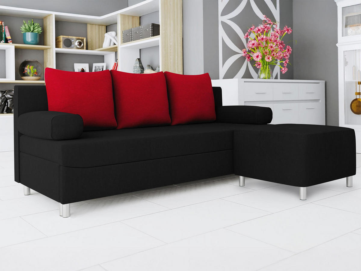 SCHLAFSOFA Dover mit Polsterhocker - Chromfarben/Rot, Holz/Kunststoff (192/80cm) - MIRJAN24