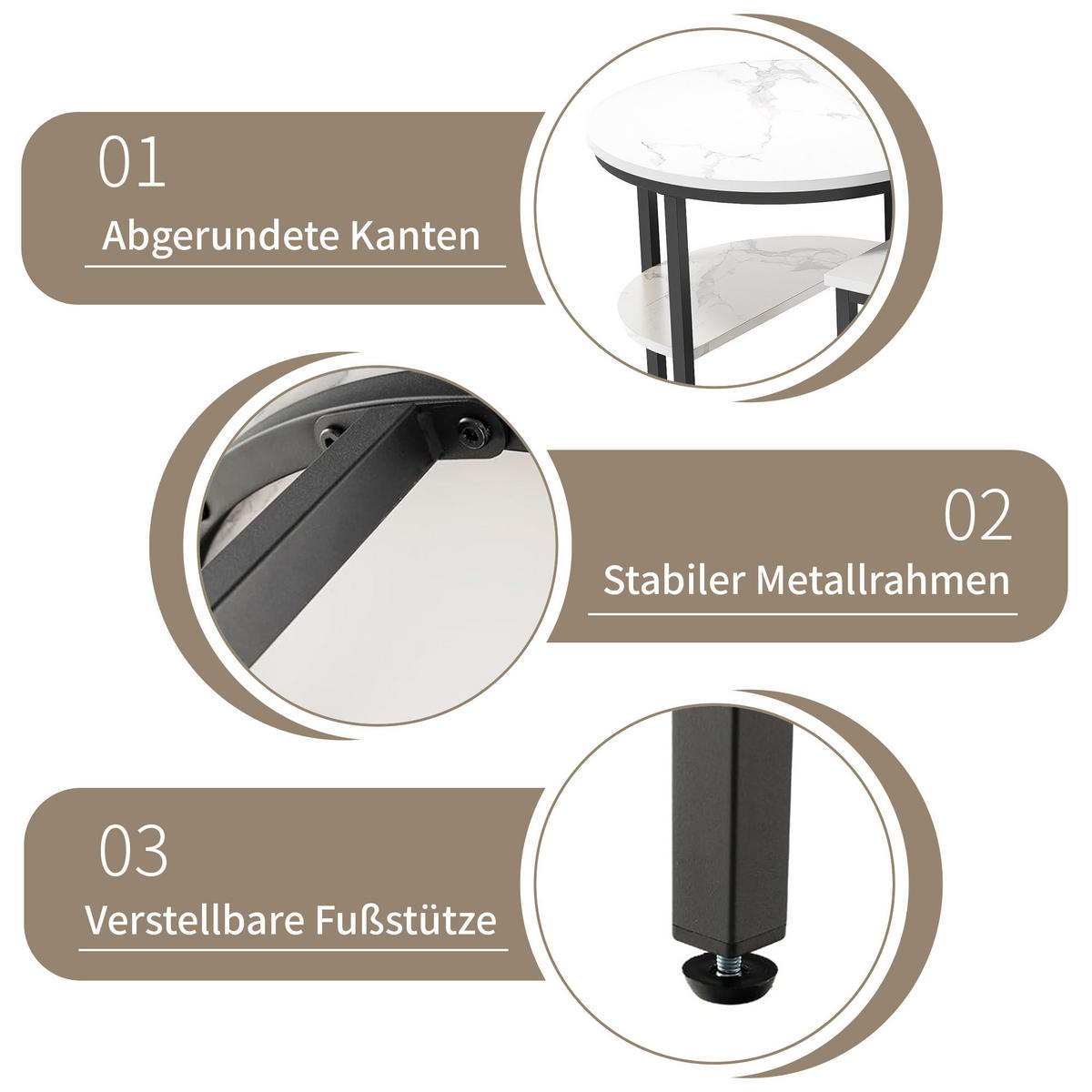 COUCHTISCH SET 2-teilig Weiß Marmoroptik mit Schwarzen Metallrahmen - Schwarz, Stein (80/46/41cm) - CASIVA