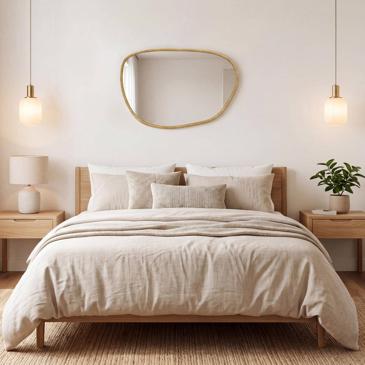 WANDSPIEGEL DE-14384 asymmetrisch mit Holzoptik-Rahmen Natur - Naturfarben, Kunststoff (60/90/2.5cm) - ComfortXL