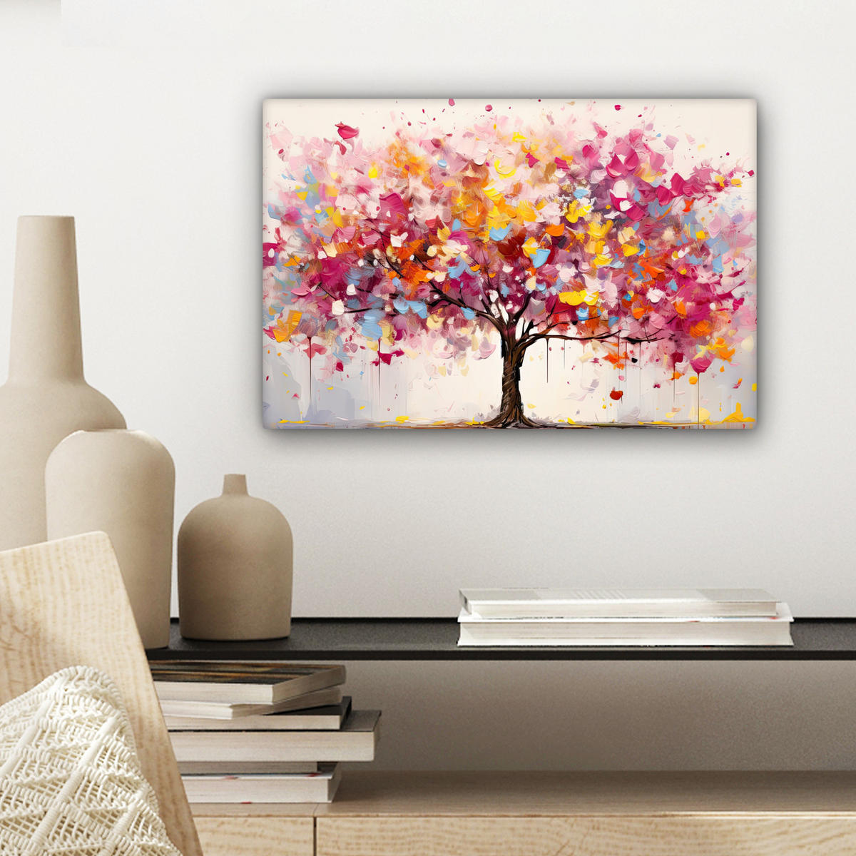 LEINWANDBILD Aquarell - Baum - Kunst - Abstrakt Deko Schlafzimmer 30x20 cm - Multicolor, Textil (30/20cm) - MuchoWow