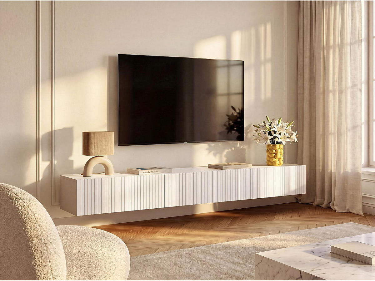 TV-HÄNGESCHRANK - 200 cm x 32 cm - holz - weiß Dantay - Weiß, Holz (200/25/32cm) - Vente-Unique
