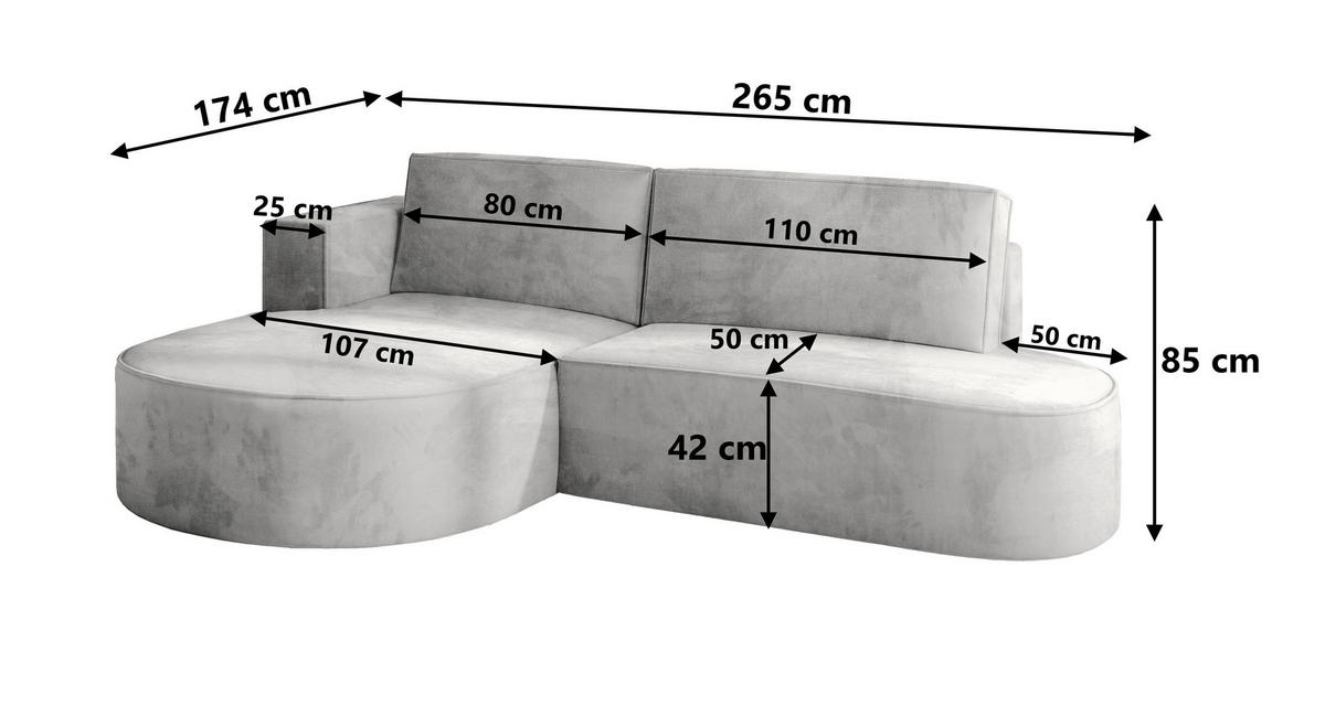 ECKSOFA CORTIO M L-S Braun Velours-Stoff mit Schlaffunktion - Braun, Holz (265/174cm) - MASSENO