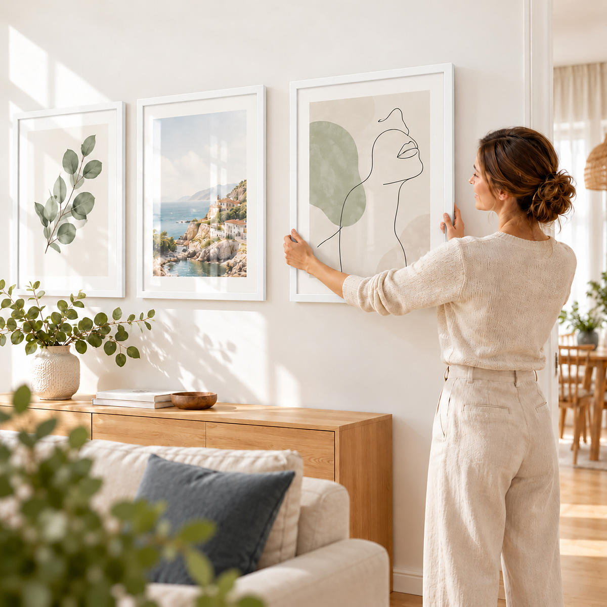 RÁM Biely DIN A1 3-dielna-sada - biela, kompozitné drevo/plast (64/88cm) - Relaxdays