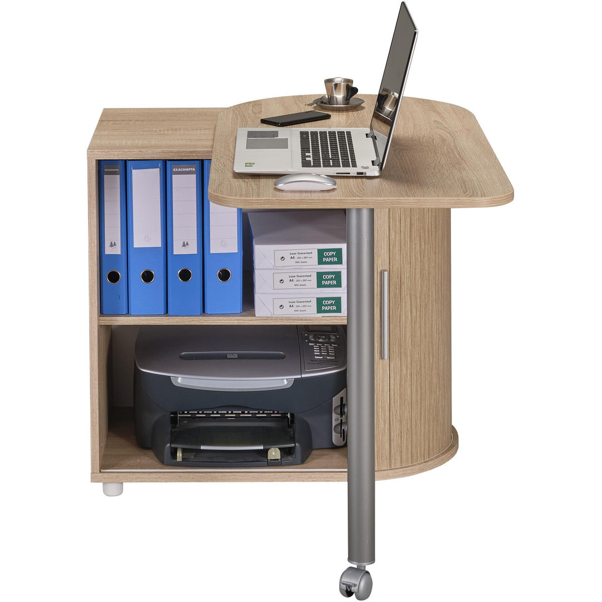 COMPUTERTISCH mit Rolladentür 55/131/75cm - Eichefarben, Holzwerkstoff (55/131/75cm) - Simmob