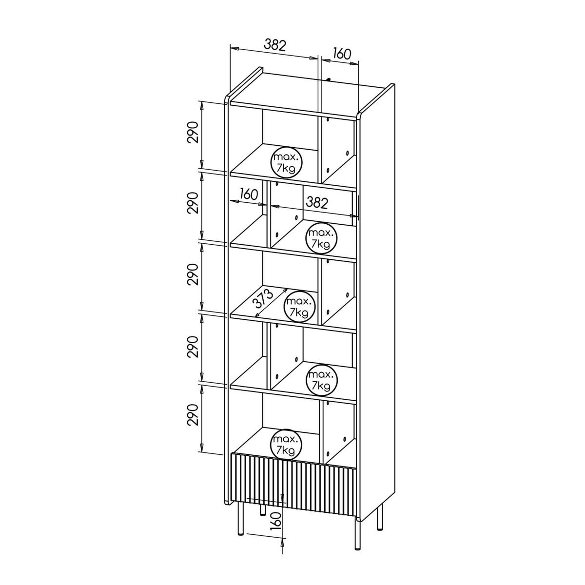 REGAL Prestigo Schwarz, Warmia Walnuss, mit Schublade - Walnussfarben/Schwarz, Holzwerkstoff (59/190/40cm) - Bettso
