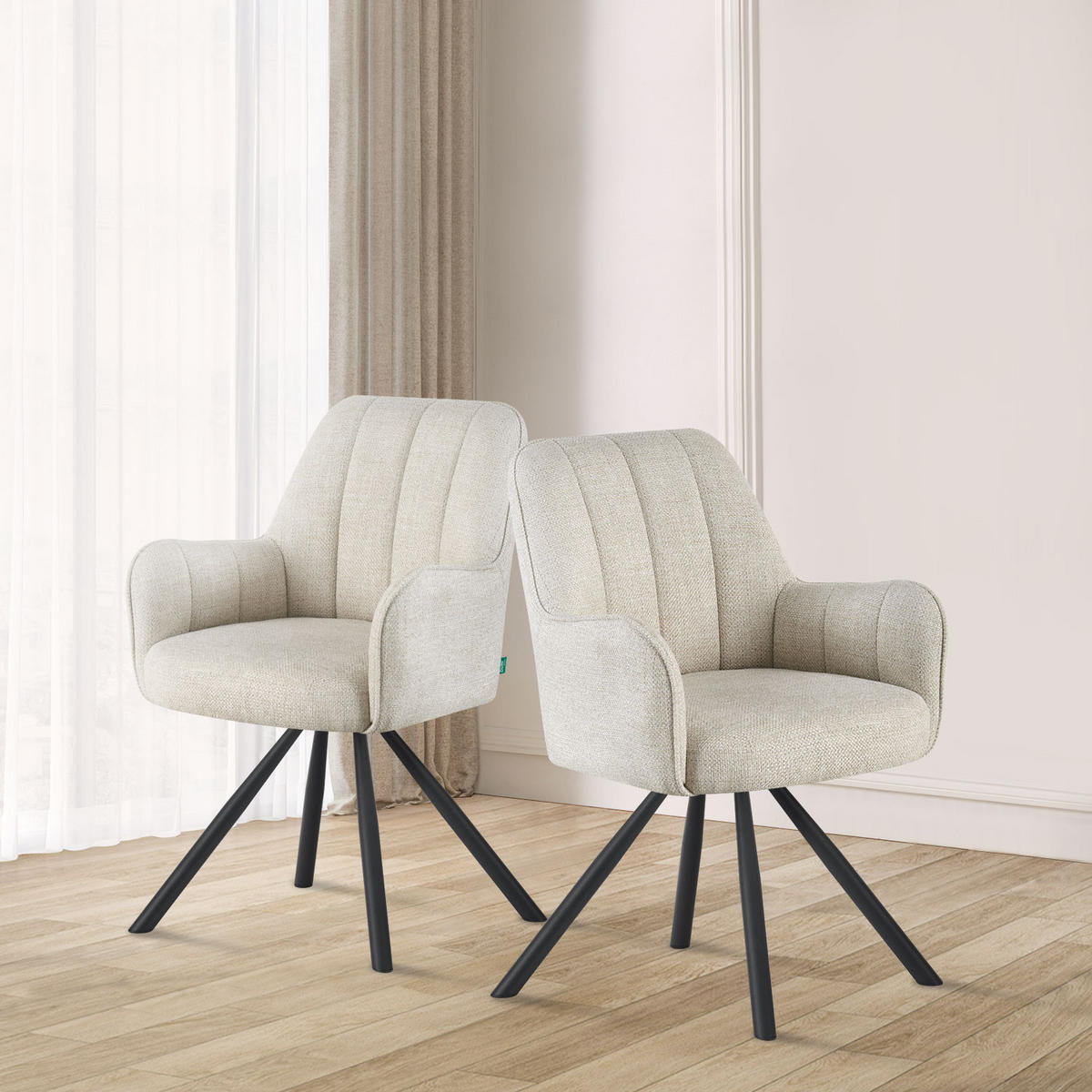 ESSZIMMERSTUHL THOMAS-ELLA 2er-Set 180°drehbar - Creme/Schwarz, Textil (58/87/62cm) - DUBI Möbel