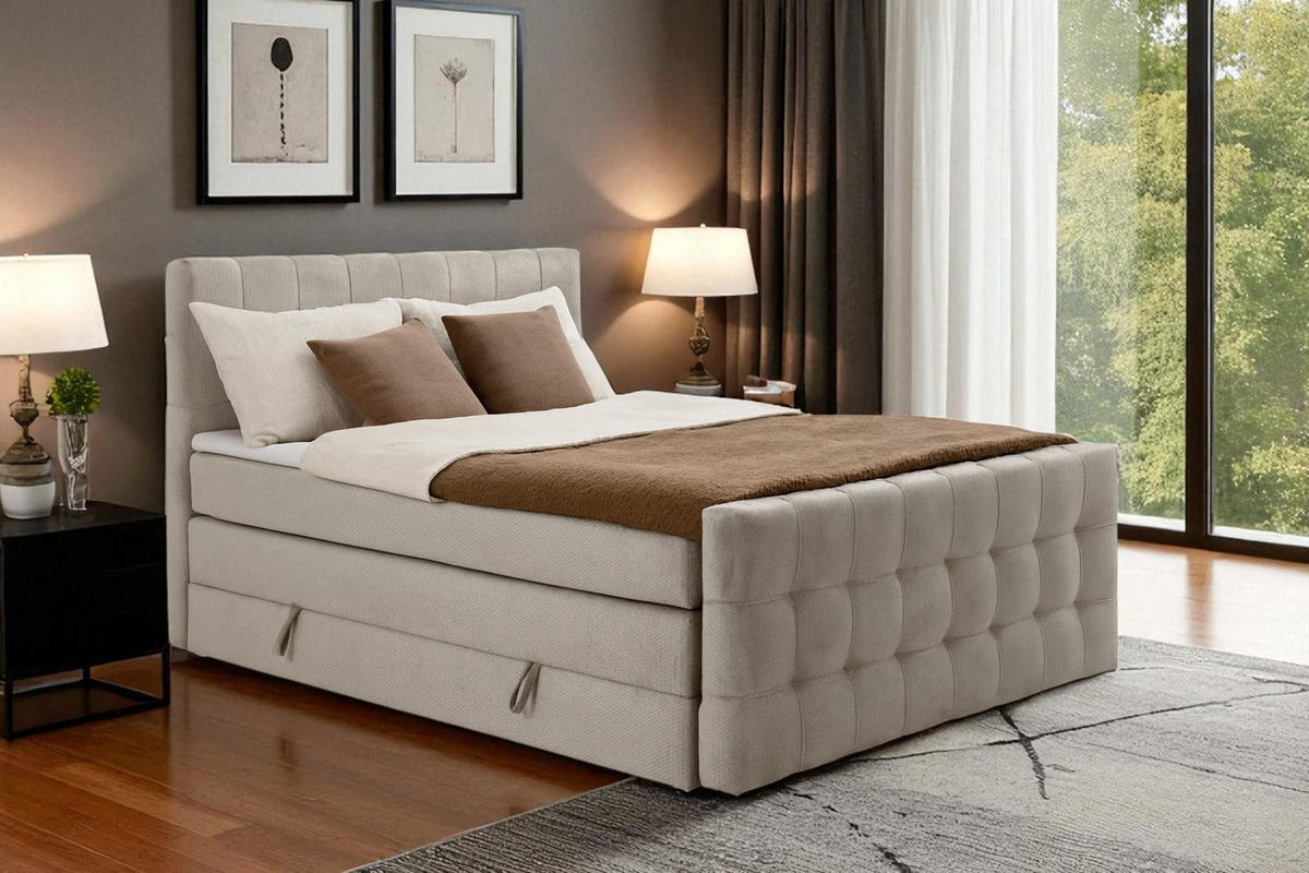BOXSPRINGBETT IMPERIAL mit Topper und Bettkasten, Beige, 180x200 cm - Beige, Textil (180/200cm) - KS Home Concept