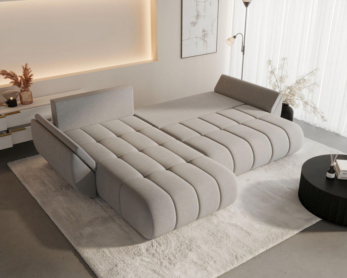 ECKSOFA SYDNEY PREMIUM links schwarz Velours Monolith 97 - Schlaffunktion, Bettkasten - Schwarz, Textil (280/184cm) - Cornero