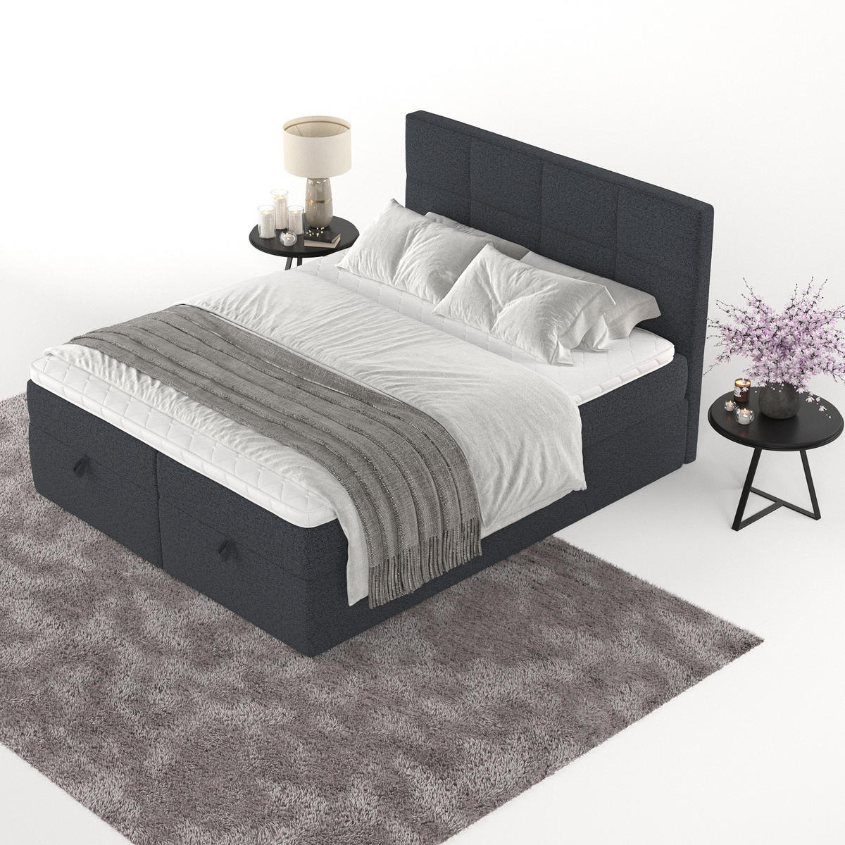 BOXBETT Velto 140/200 cm Anthrazit im Riva Stoff - Anthrazit/Schwarz, Holz/Holzwerkstoff (140/200cm) - AltaBeds