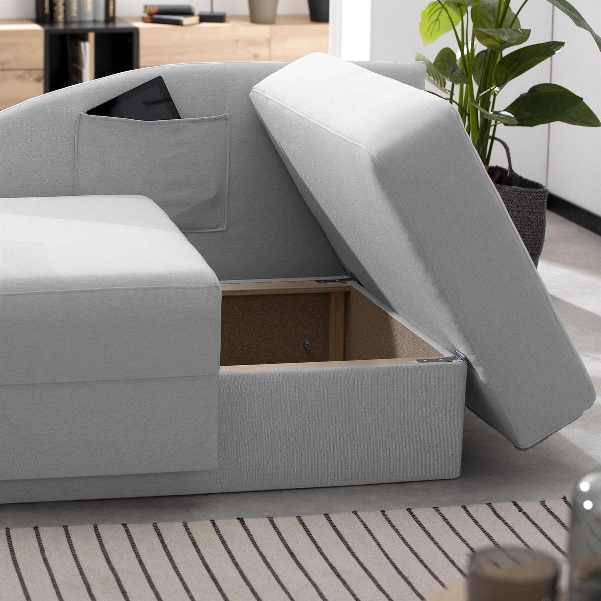 RECAMIERE Armlehne links Kalila Bezug Flachgewebe Kunststoff / hellgrau - Grau, Kunststoff (154/86/93cm) - 58aufmkessel