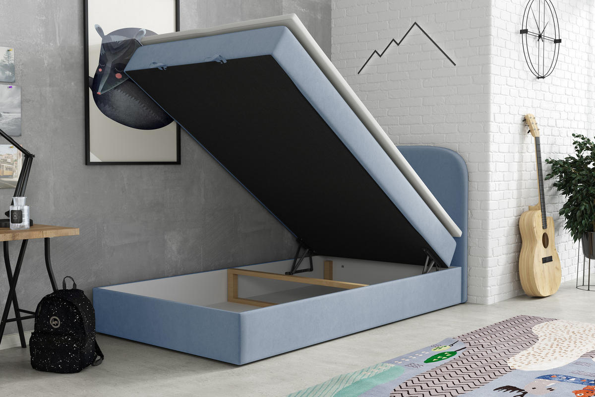 BOXBETT Hugo 100x200 Blau - Blau, Textil/Metall (100/200cm) - VLR BEDS