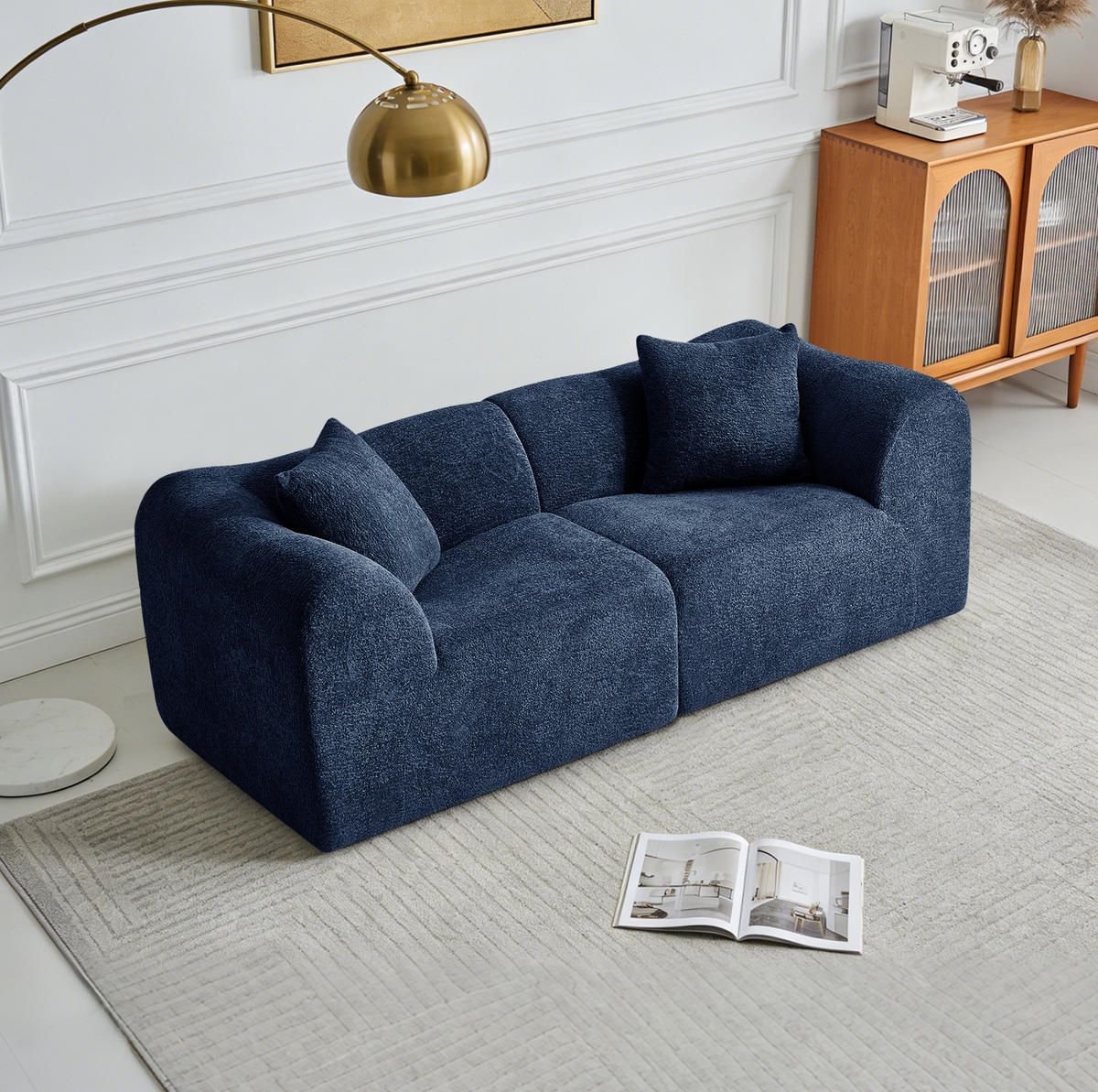2-SITZER 193/87/67 cm blau aus Samt mit 2 Kissen - Blau, Textil (87/67/193cm) - OKWISH