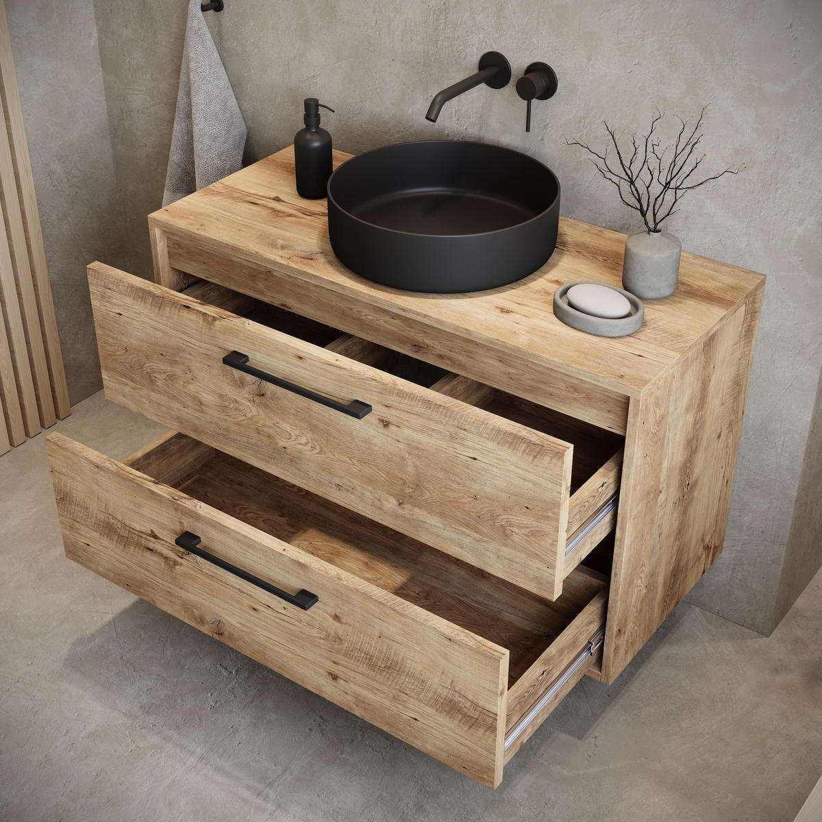 SKŘÍŇKA POD UMYVADLO Florence 2 zásuvky kaštanový dub - 80 x 46 x 46 cm - barva dubu, dřevo (80/46/46cm) - Badplaats