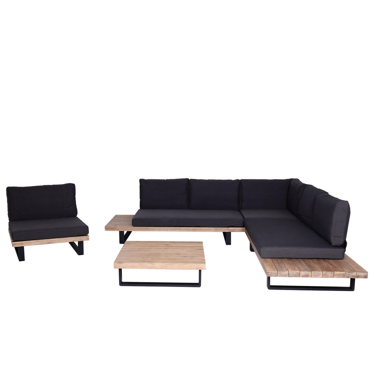 GARTEN-GARNITUR Schwarz, Braun, Grau - Schwarz/Braun, Holz - MCW