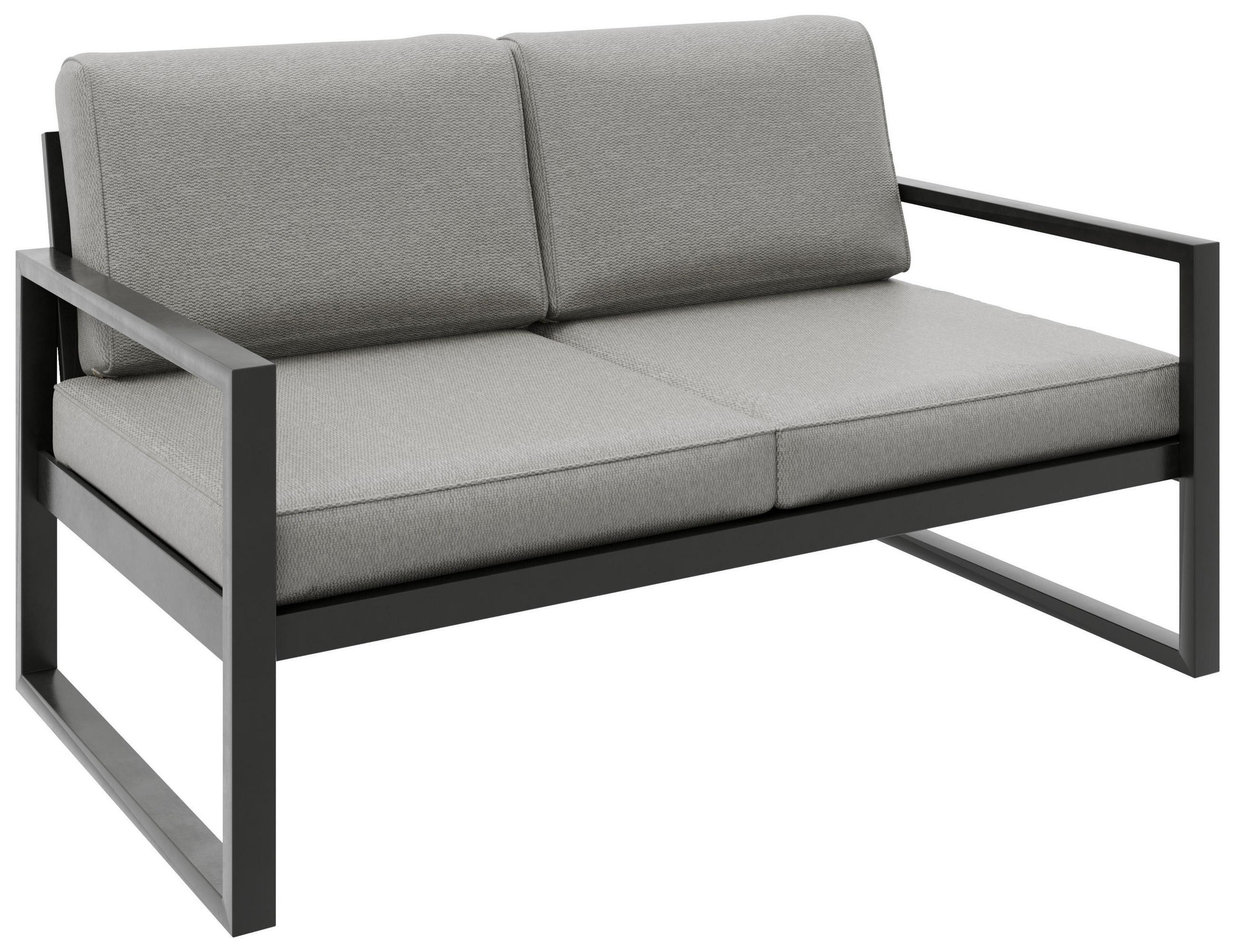 GARTENBANK Bellano Outdoor 2-Sitzer Polster-Loungebank, Stahlgestell Schwarz, Taupe 76/146/80 cm - Beige, Textil (146/86/80cm) - WFL GROUP