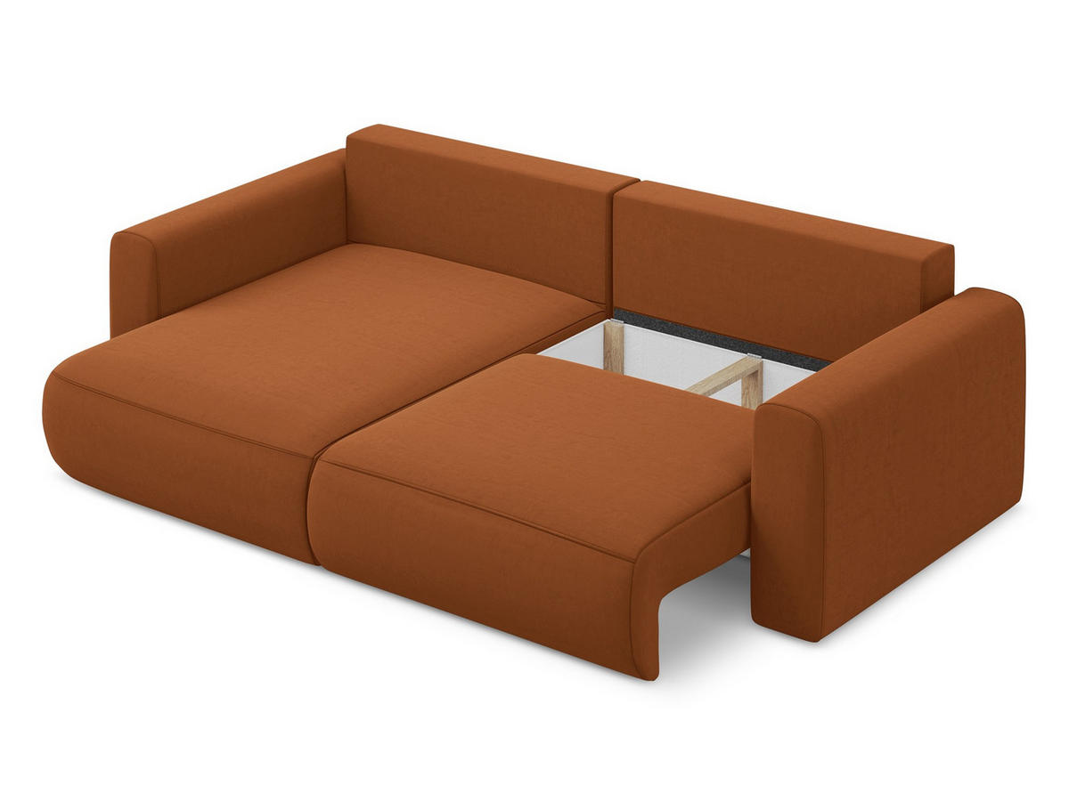 ECKSOFA mit Schlaffunktion Samt Stoff Orange - Terra cotta/Schwarz, Kunststoff/Textil (149/240cm) - Makamii