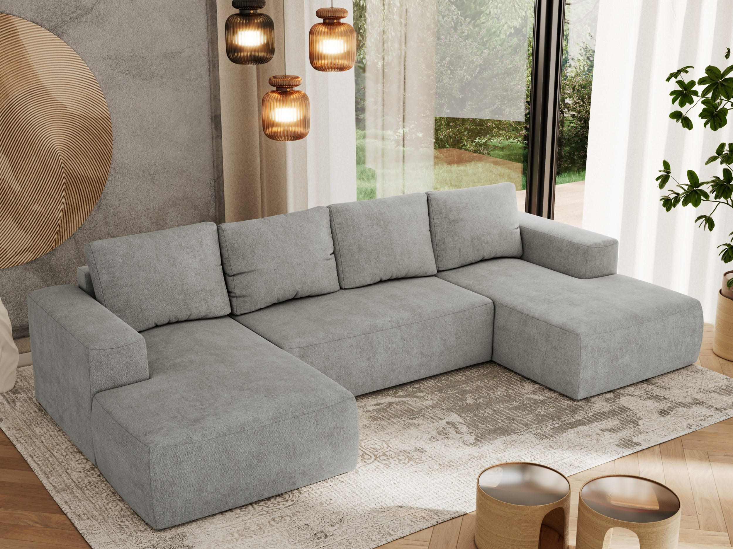WOHNLANDSCHAFT TRENTINO U Hellgrau Struktur - Hellgrau, Textil (334/91/163cm) - MKS