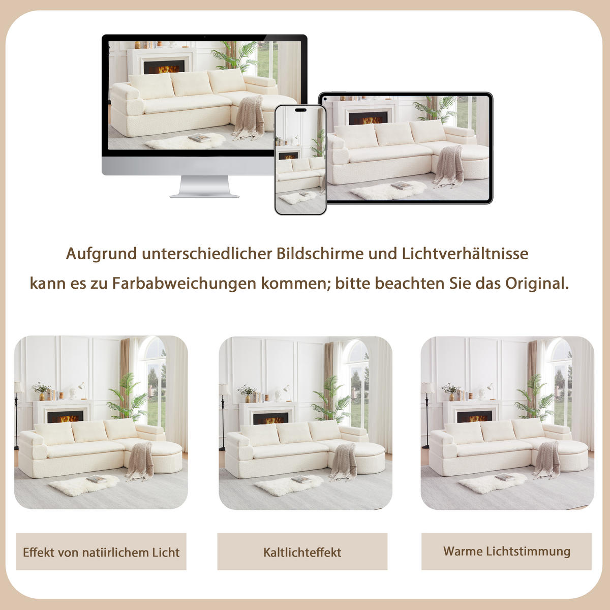 ECKSOFA 260/170/65 cm Beige Chenille mit Chaiselongue - Beige, Textil (260/170cm) - Oxeza