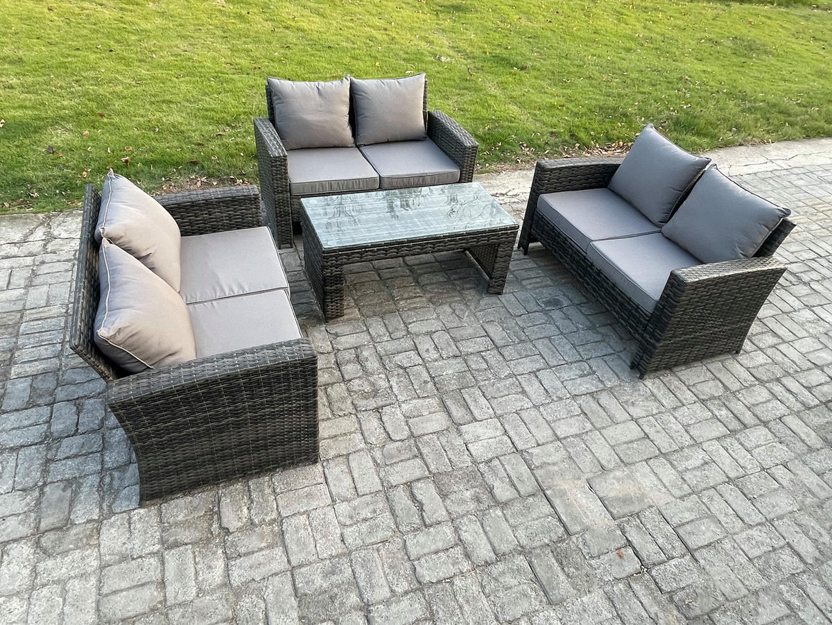 GARTENGARNITUR Polyrattan Dunkelgrau 6-Sitzer - Dunkelgrau, Metall - Fimous