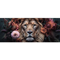 GLASBILD 125x50 cm Löwe Blumen Vintage - Rot, Glas (125/50cm) - artissimo