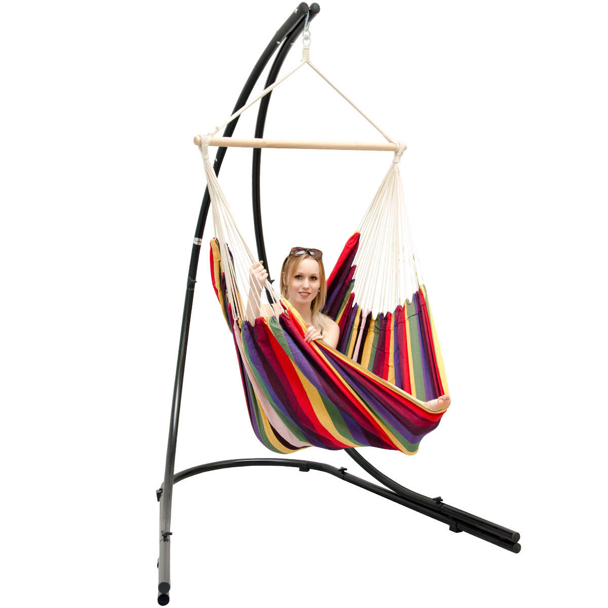 XL HÄNGESTUHL mit Gestell 210/140 cm , Multicolor/Schwarz - Multicolor, Textil (140/210/160cm) - Amanka