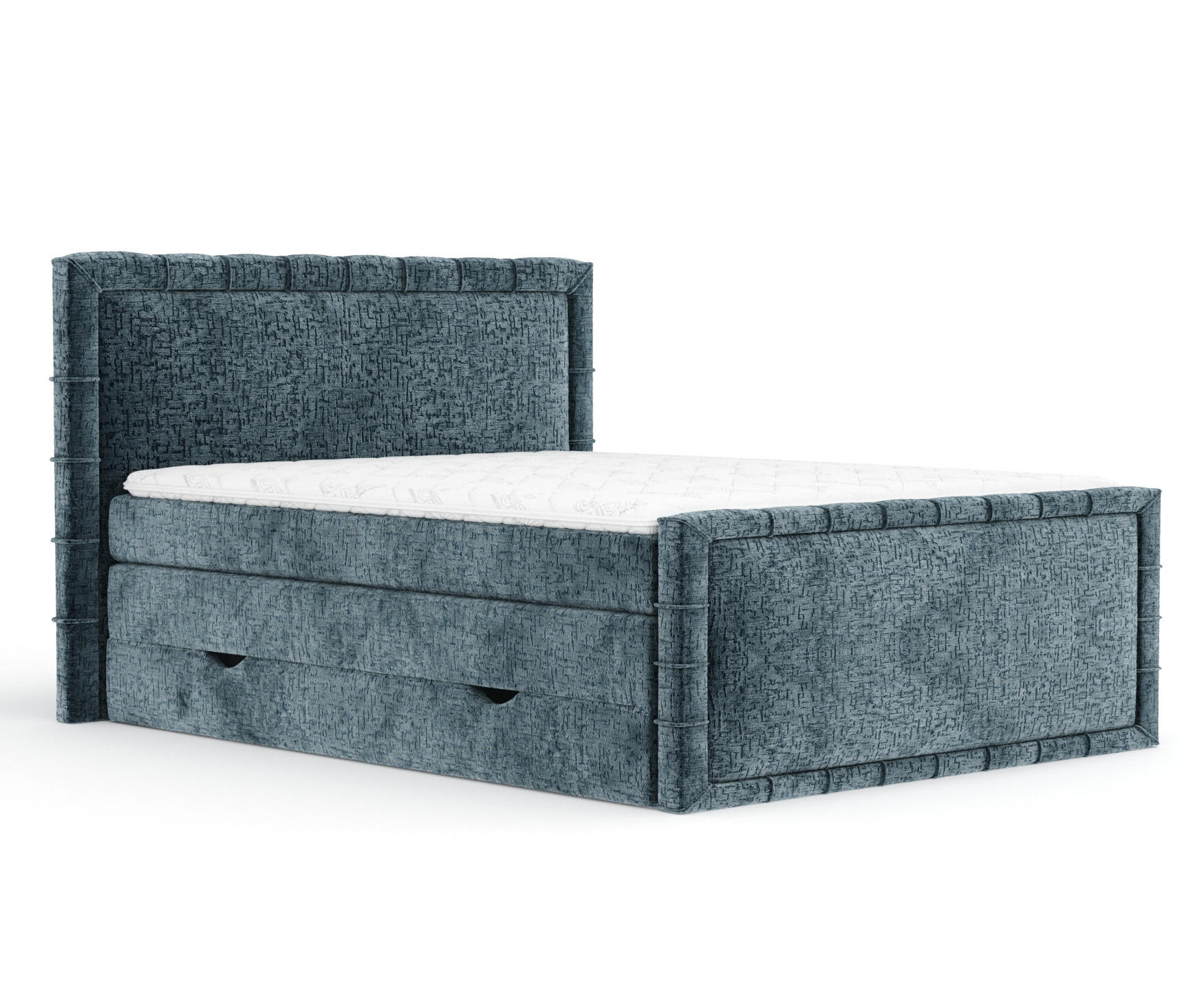 BOXBETT Estelle Blau 140/200 cm im Chenille-Stoff - Blau/Schwarz, Holz/Holzwerkstoff (140/200cm) - Maison de Reve