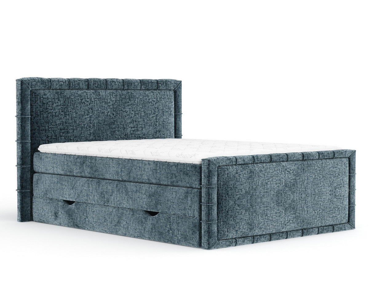 BOXBETT Estelle Blau 140/200 cm im Chenille-Stoff - Blau/Schwarz, Holz/Holzwerkstoff (140/200cm) - Maison de Reve