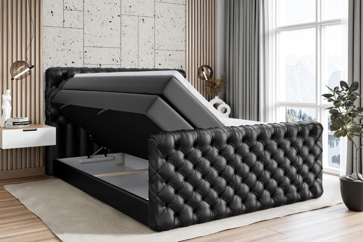 BOXSPRINGBETT BOXI8-Z KING - 180x200 - H3/H4 - Schwarz Hochglanz - Schwarz Hochglanz, Holzwerkstoff (180/200cm) - ALTDECOR