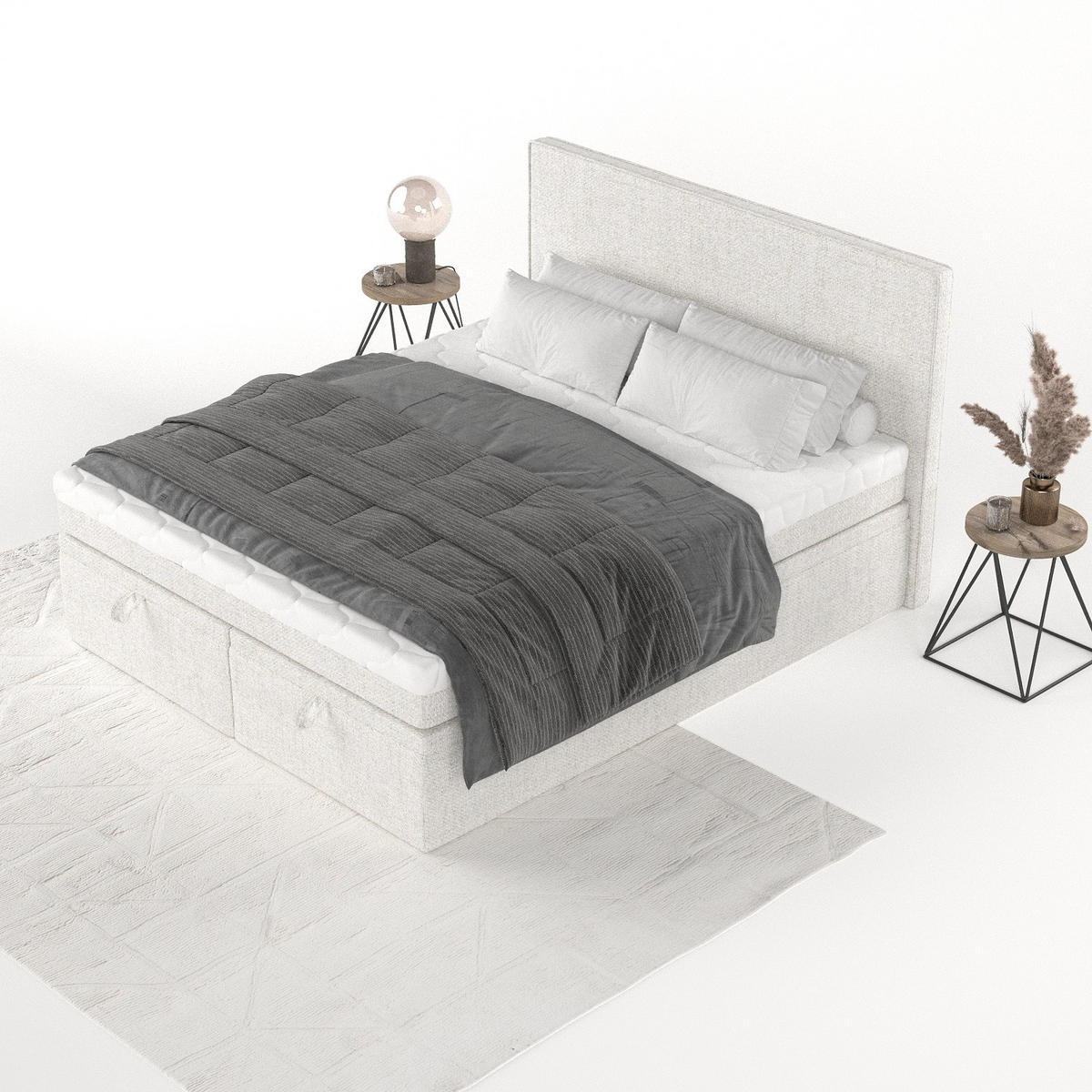 BOXBETT Zalla 180/200 cm Creme im Neve Stoff - Creme/Schwarz, Holz/Holzwerkstoff (180/200cm) - AltaBeds