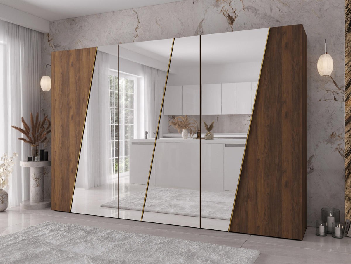 DREHTÜRENSCHRANK Zen 4L 300 cm - Goldfarben/Nussbaumfarben, Holzwerkstoff/Kunststoff (300/202/50cm) - MIRJAN24
