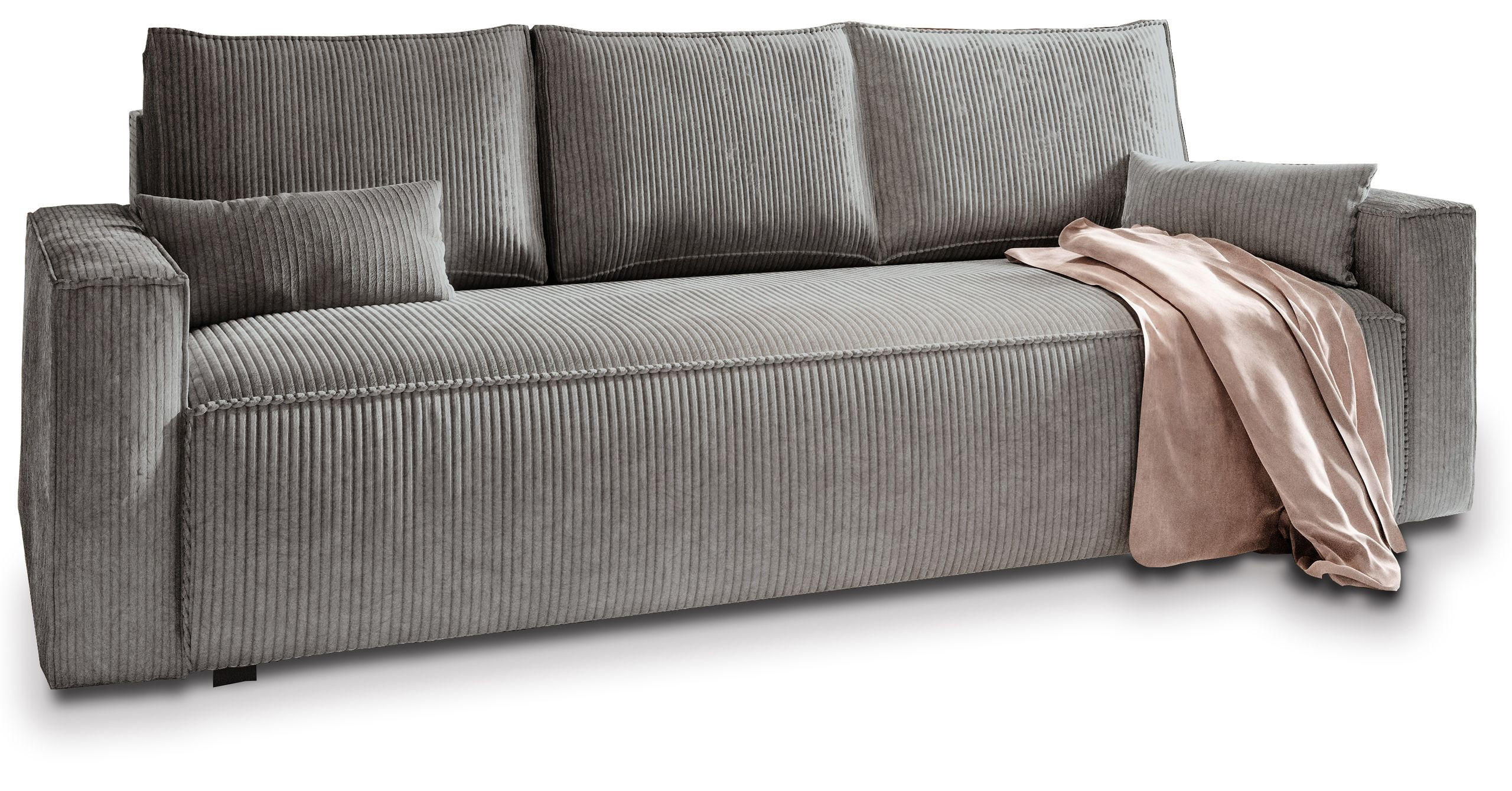 BETTSOFA MENI Grau Kordstoff mit Schlaffunktion - Grau, Textil (232/83/87cm) - MASSENO