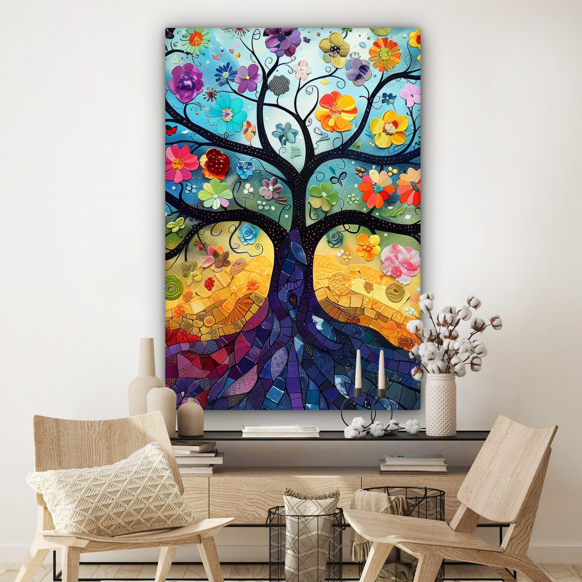SLIKA NA PLATNU Cvetoče drevo 90x140 cm - temno modra, tekstil (90/140cm) - MuchoWow