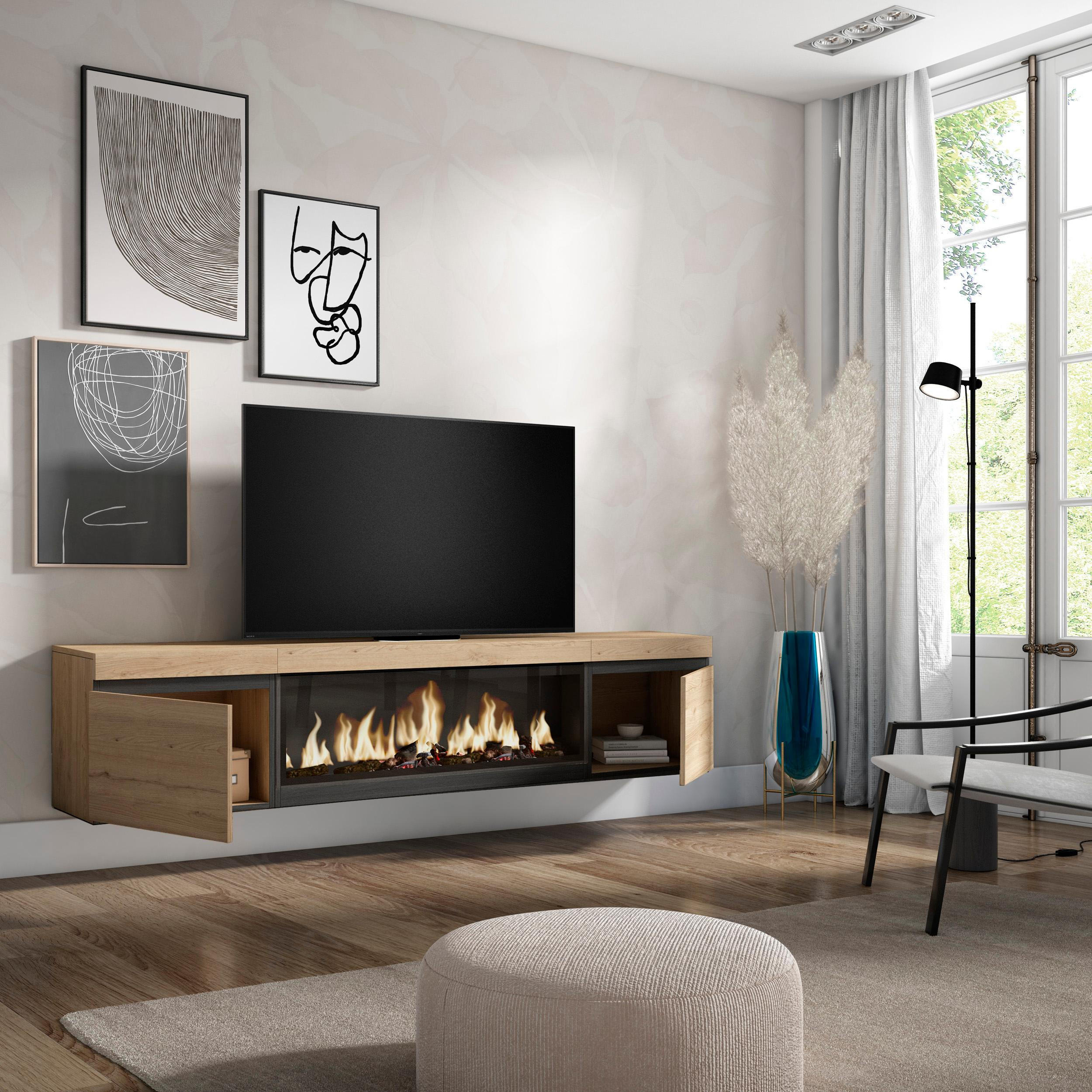 Thumbnail - Skraut Home Lowboard,, Eiche, Mehrfarbig, Holzwerkstoff, Rechteckig, 208x45x35 cm, Wohnzimmer, Wohnwände, Lowboards, Low...