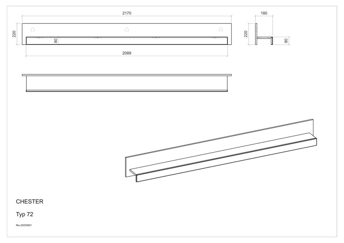 WANDBOARD M15 Weiß Matt 217/22/18 cm - Weiß, Holzwerkstoff (217/22/18cm) - Livojo
