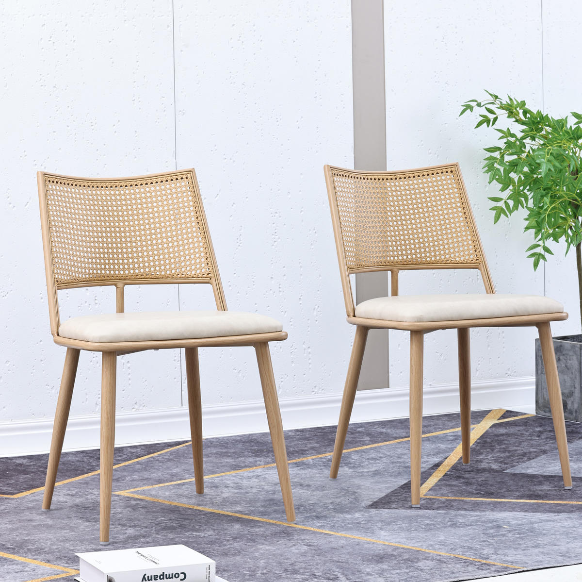 ESSZIMMERSTÜHLE 4er-Set mit PU-Sitz und Rattan-Rückenlehne Beige - Beige, Holz (46/80/48.2cm) - Meubliv