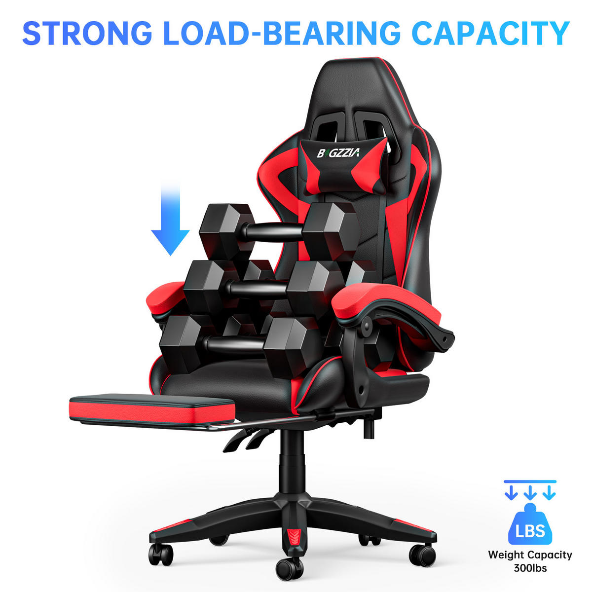 GAMINGSTUHL Schwarz-Rot Racing ergonomisch mit Fußstütze,Leder - Rot, Metall (29/59/79cm) - Rattrix