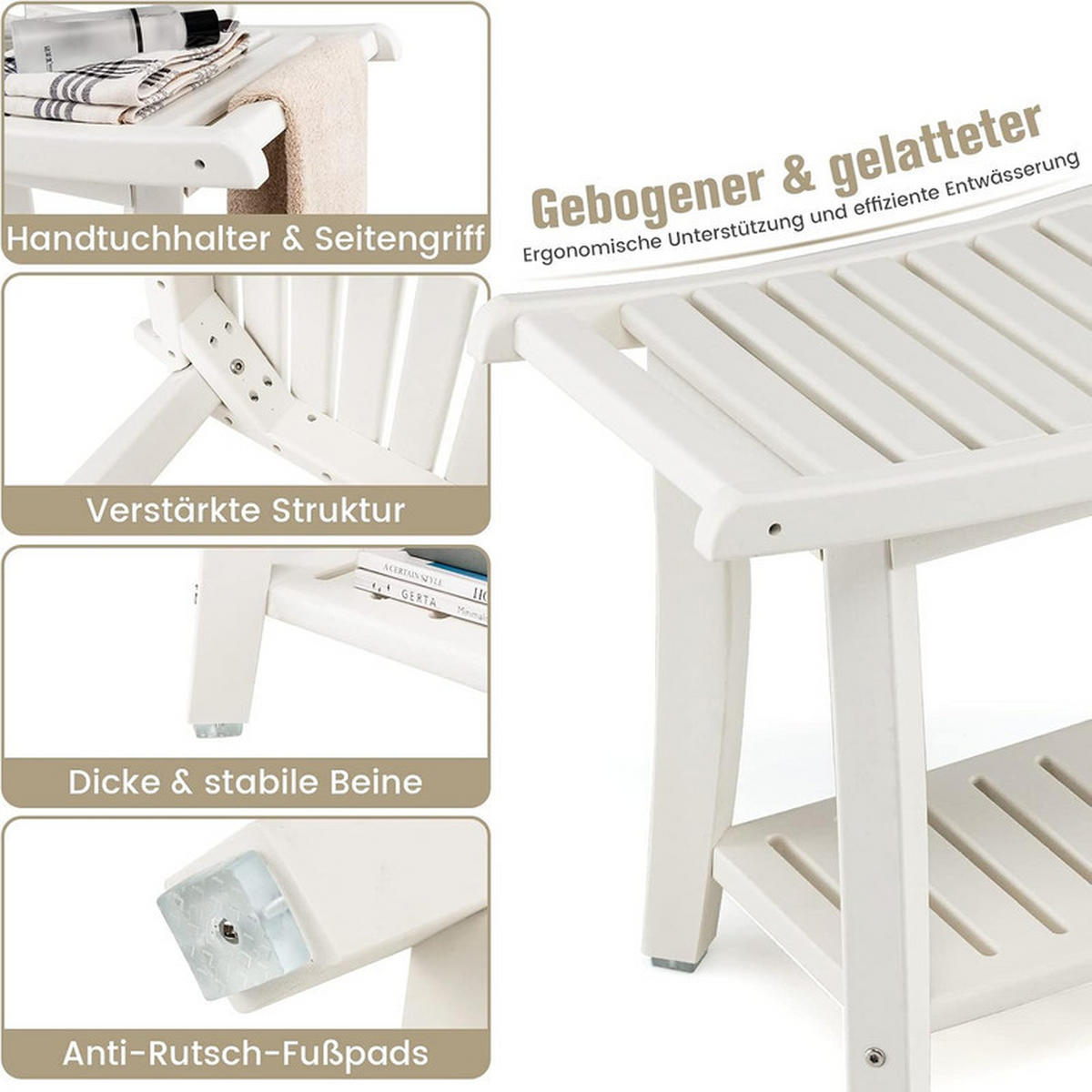 DUSCHBANK mit Ablage weiß - Weiß, Kunststoff (60.5/48/34cm) - COSTWAY