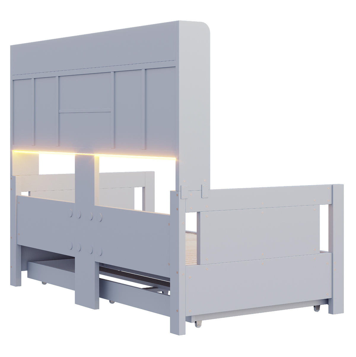SCHLAFSOFA aus Sperrholz und MDF 90x190 cm Grau ausziehbar mit Schubladen, LED und Steckdose - Grau, Holz (90/190cm) - IVMEU
