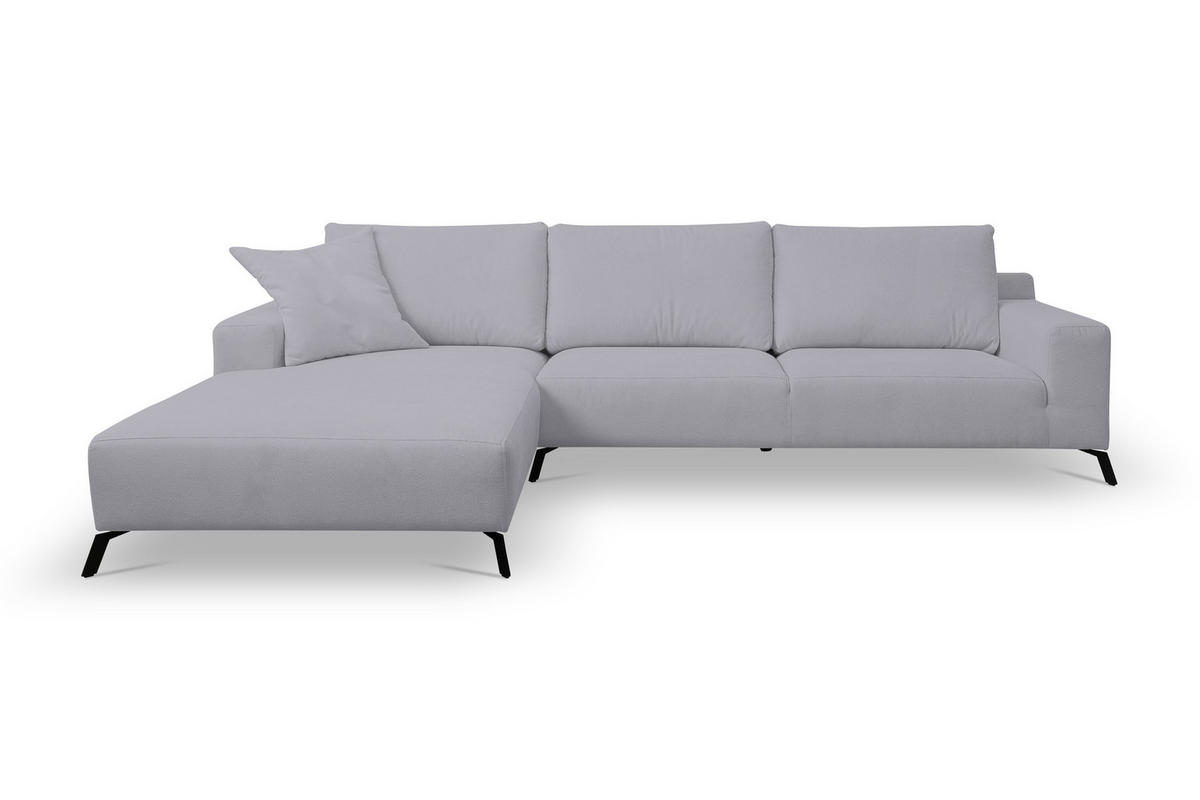 ECKSOFA Aspen in L-Form, Coach Farbe: Hellgrau, Velourstoff, Ottomane Links - Hellgrau, Textil (187/312cm) - VENASI MÖBEL
