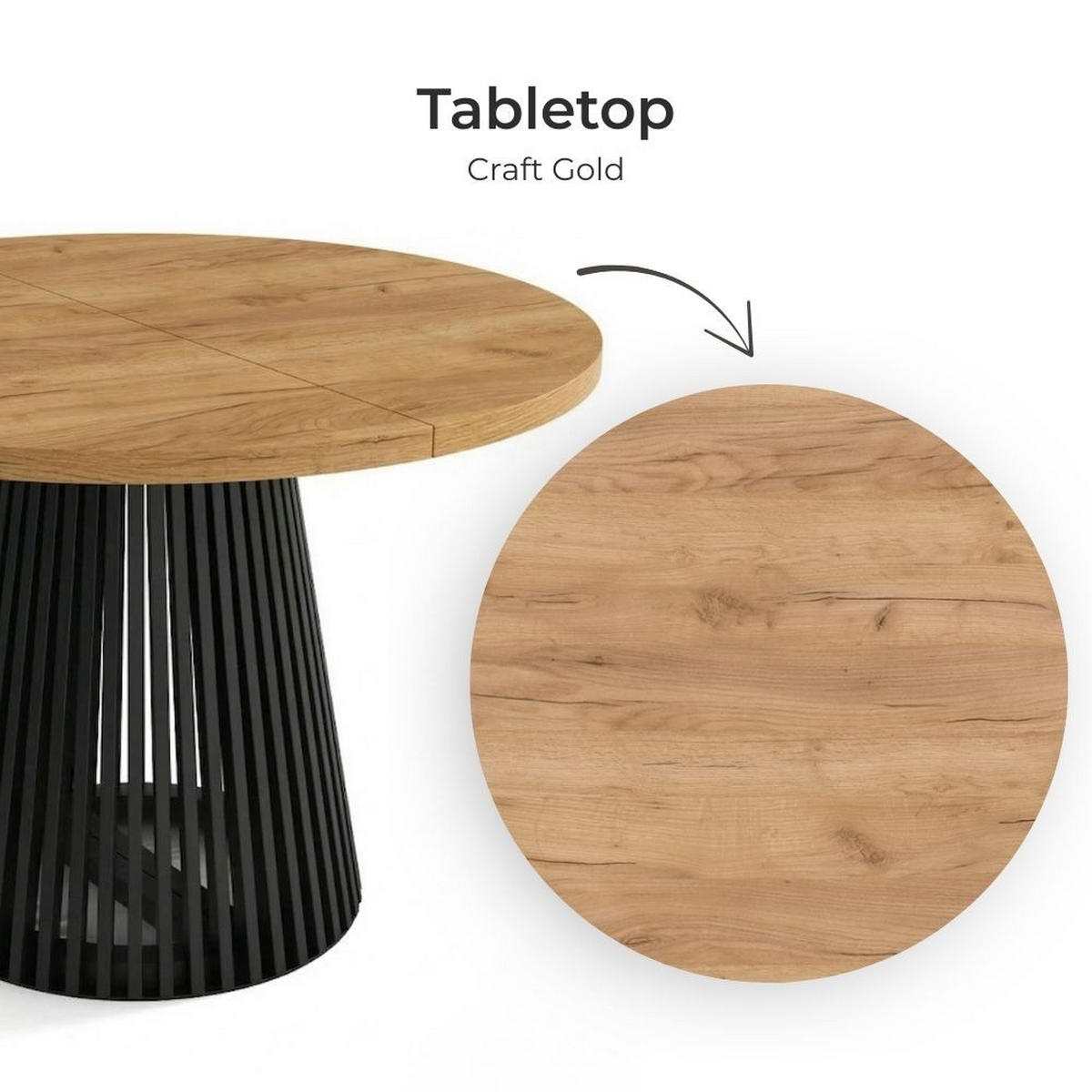 ESSTISCH runder ausziehbarer Tisch für Esszimmer DOVER 100 / 150 cm, Farbe: Eiche Craft Golden / Schwarz - Schwarz/Braun, Holz (150/100/77cm) - Dekori_Interiors